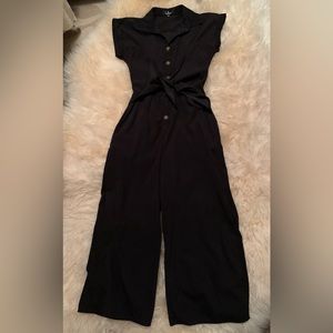 Black wide leg romper Lulus